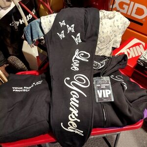 Black 'Love Yourself' Hoodie with Butterfly Design